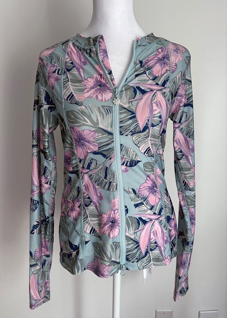 NWT! UV Skinz UPF 50+ Long Sleeve Full Zip Rash Guard Tropical Jacket, M